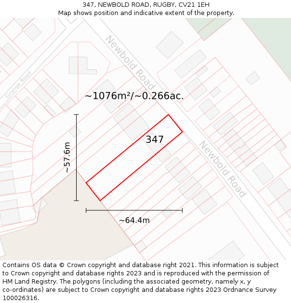 347, NEWBOLD ROAD, RUGBY, CV21 1EH: Plot and title map