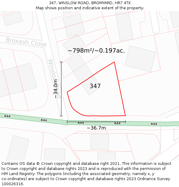 347, WINSLOW ROAD, BROMYARD, HR7 4TX: Plot and title map