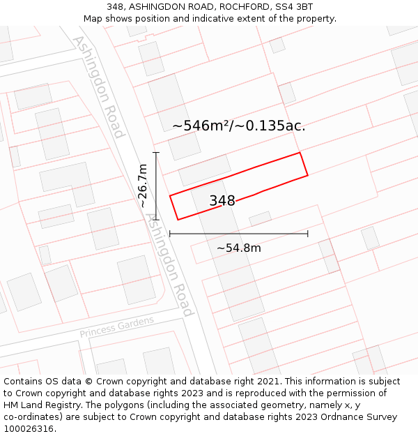 348, ASHINGDON ROAD, ROCHFORD, SS4 3BT: Plot and title map