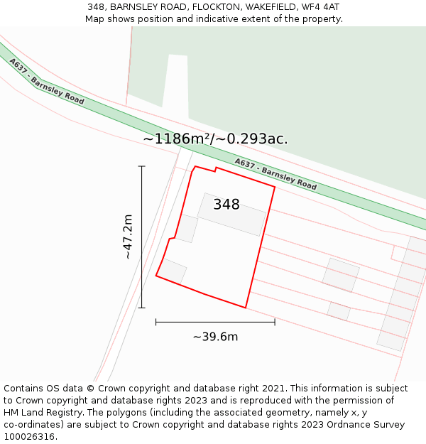 348, BARNSLEY ROAD, FLOCKTON, WAKEFIELD, WF4 4AT: Plot and title map