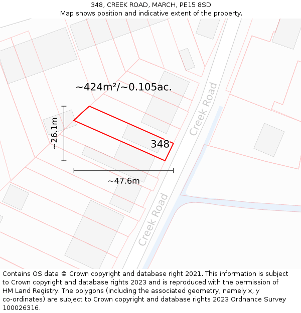 348, CREEK ROAD, MARCH, PE15 8SD: Plot and title map