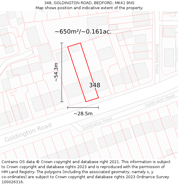 348, GOLDINGTON ROAD, BEDFORD, MK41 9NS: Plot and title map