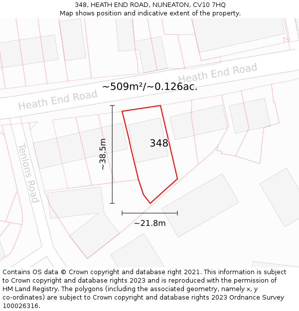 348, HEATH END ROAD, NUNEATON, CV10 7HQ: Plot and title map