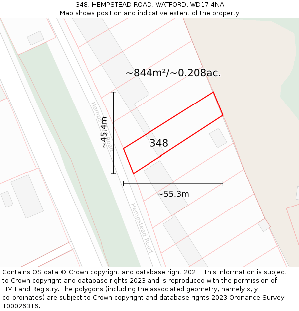 348, HEMPSTEAD ROAD, WATFORD, WD17 4NA: Plot and title map