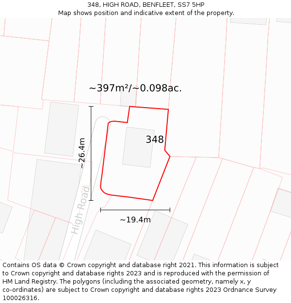 348, HIGH ROAD, BENFLEET, SS7 5HP: Plot and title map