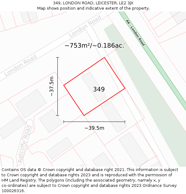 349, LONDON ROAD, LEICESTER, LE2 3JX: Plot and title map