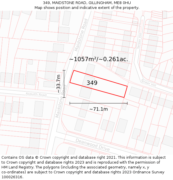 349, MAIDSTONE ROAD, GILLINGHAM, ME8 0HU: Plot and title map