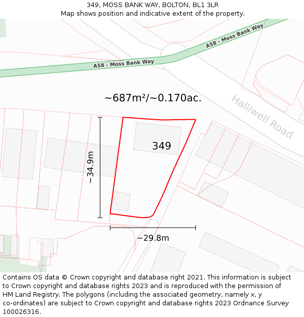 349, MOSS BANK WAY, BOLTON, BL1 3LR: Plot and title map