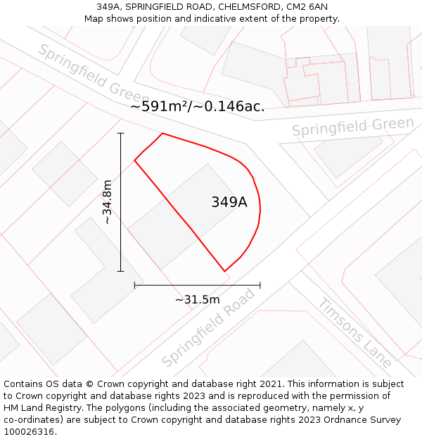 349A, SPRINGFIELD ROAD, CHELMSFORD, CM2 6AN: Plot and title map