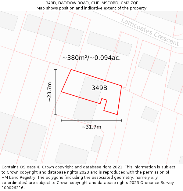 349B, BADDOW ROAD, CHELMSFORD, CM2 7QF: Plot and title map