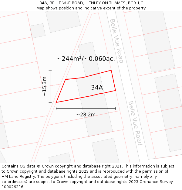 34A, BELLE VUE ROAD, HENLEY-ON-THAMES, RG9 1JG: Plot and title map