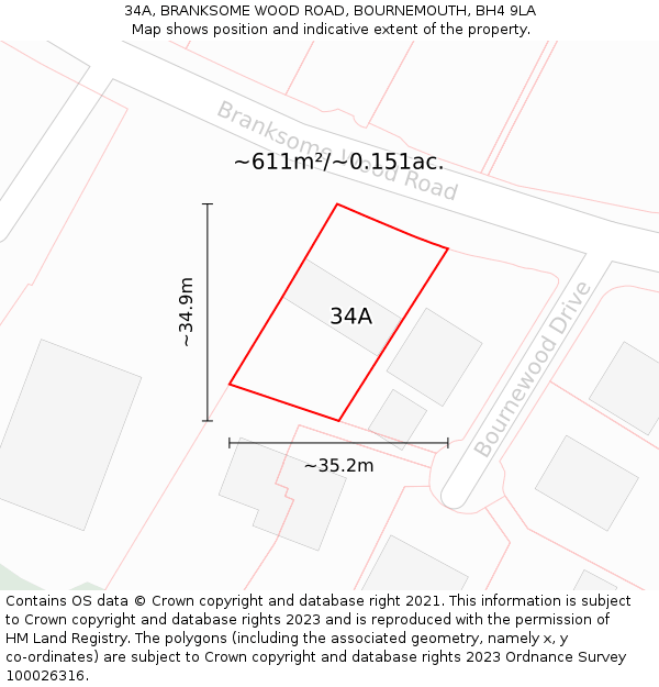 34A, BRANKSOME WOOD ROAD, BOURNEMOUTH, BH4 9LA: Plot and title map