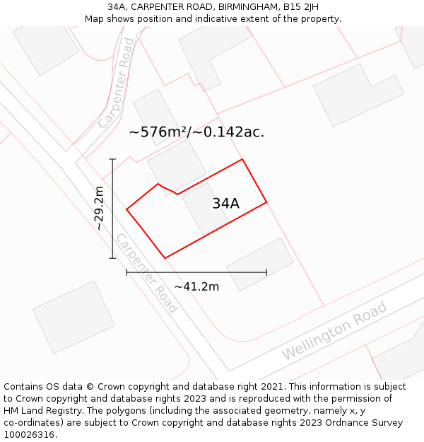 34A, CARPENTER ROAD, BIRMINGHAM, B15 2JH: Plot and title map