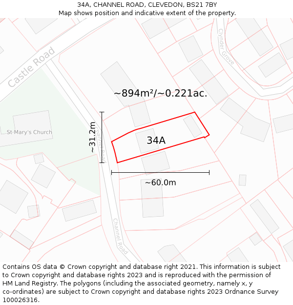 34A, CHANNEL ROAD, CLEVEDON, BS21 7BY: Plot and title map