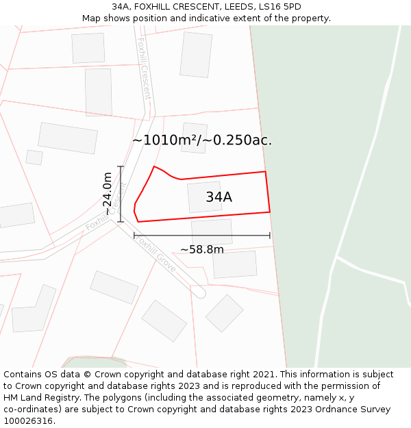 34A, FOXHILL CRESCENT, LEEDS, LS16 5PD: Plot and title map