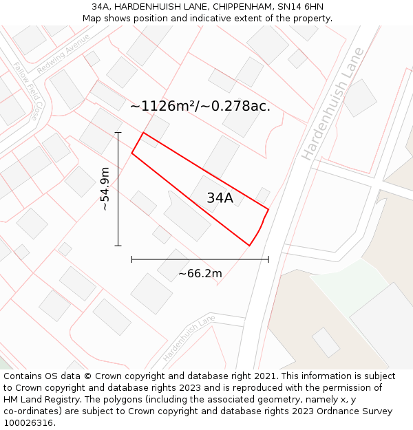 34A, HARDENHUISH LANE, CHIPPENHAM, SN14 6HN: Plot and title map