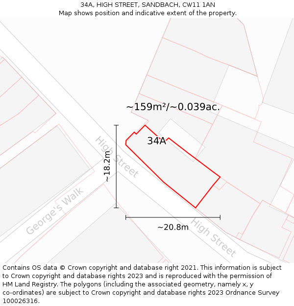 34A, HIGH STREET, SANDBACH, CW11 1AN: Plot and title map