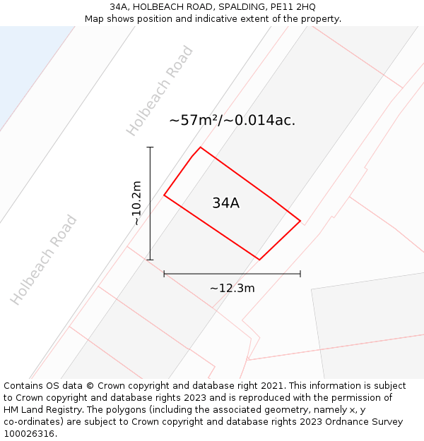 34A, HOLBEACH ROAD, SPALDING, PE11 2HQ: Plot and title map