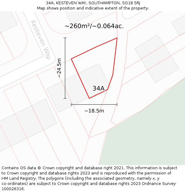 34A, KESTEVEN WAY, SOUTHAMPTON, SO18 5RJ: Plot and title map