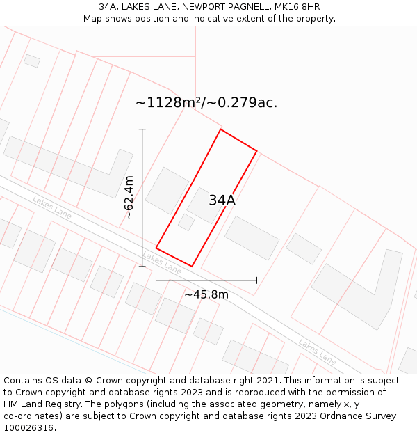 34A, LAKES LANE, NEWPORT PAGNELL, MK16 8HR: Plot and title map