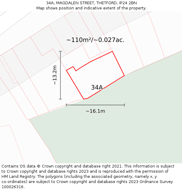 34A, MAGDALEN STREET, THETFORD, IP24 2BN: Plot and title map