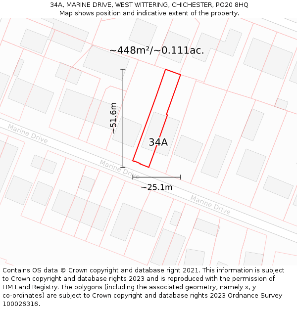 34A, MARINE DRIVE, WEST WITTERING, CHICHESTER, PO20 8HQ: Plot and title map