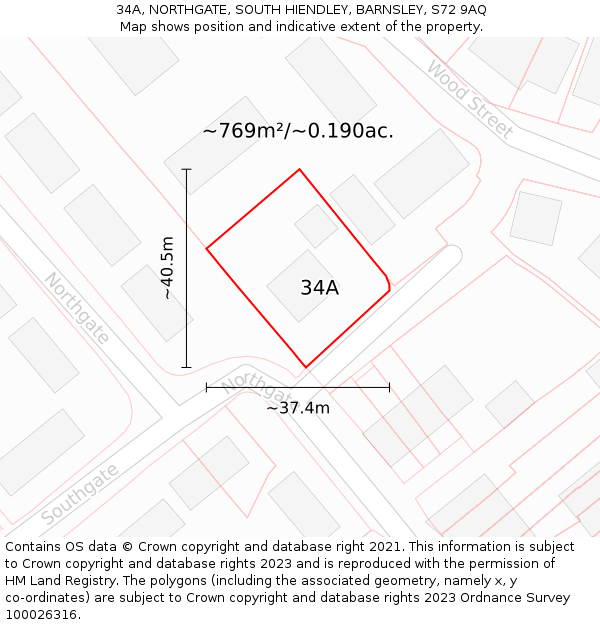 34A, NORTHGATE, SOUTH HIENDLEY, BARNSLEY, S72 9AQ: Plot and title map