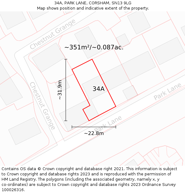 34A, PARK LANE, CORSHAM, SN13 9LG: Plot and title map