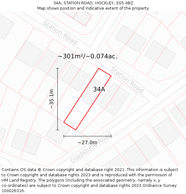 34A, STATION ROAD, HOCKLEY, SS5 4BZ: Plot and title map