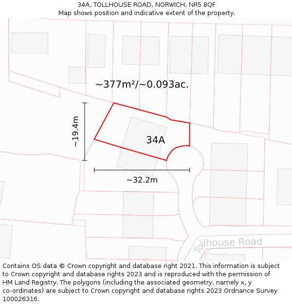 34A, TOLLHOUSE ROAD, NORWICH, NR5 8QF: Plot and title map