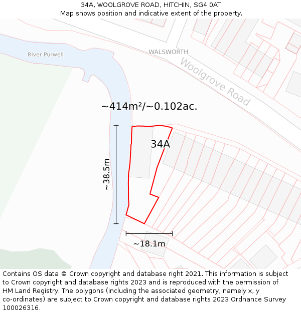 34A, WOOLGROVE ROAD, HITCHIN, SG4 0AT: Plot and title map