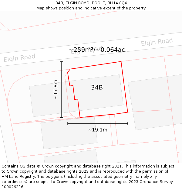 34B, ELGIN ROAD, POOLE, BH14 8QX: Plot and title map