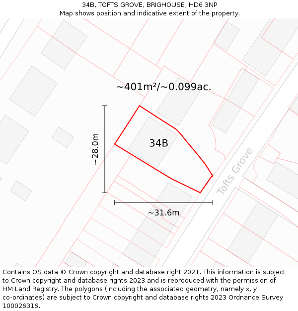 34B, TOFTS GROVE, BRIGHOUSE, HD6 3NP: Plot and title map