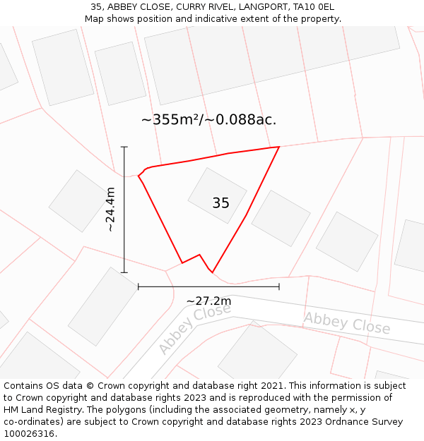 35, ABBEY CLOSE, CURRY RIVEL, LANGPORT, TA10 0EL: Plot and title map