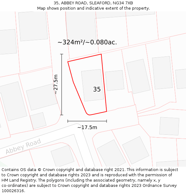 35, ABBEY ROAD, SLEAFORD, NG34 7XB: Plot and title map