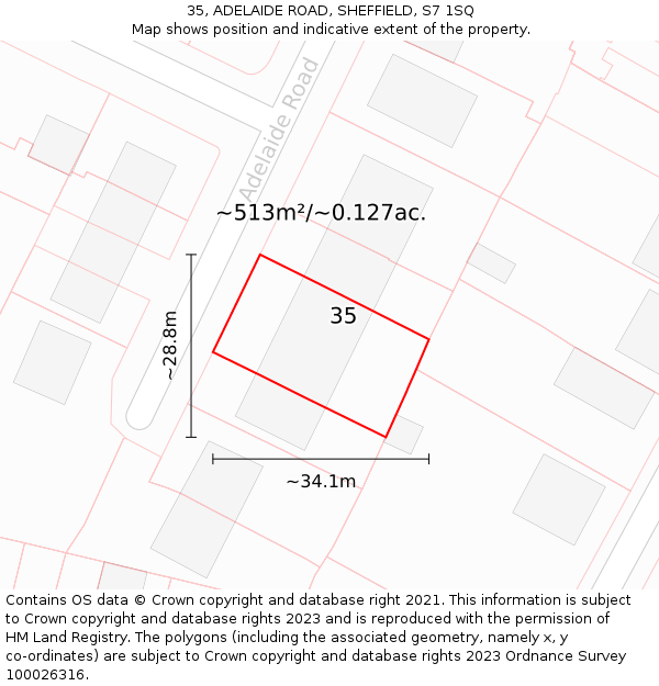 35, ADELAIDE ROAD, SHEFFIELD, S7 1SQ: Plot and title map