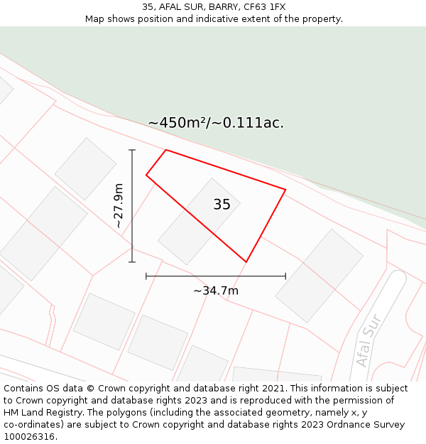 35, AFAL SUR, BARRY, CF63 1FX: Plot and title map