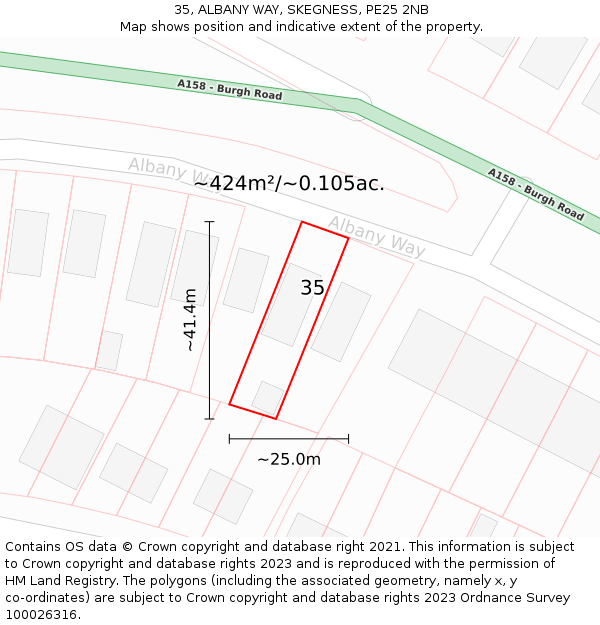 35, ALBANY WAY, SKEGNESS, PE25 2NB: Plot and title map