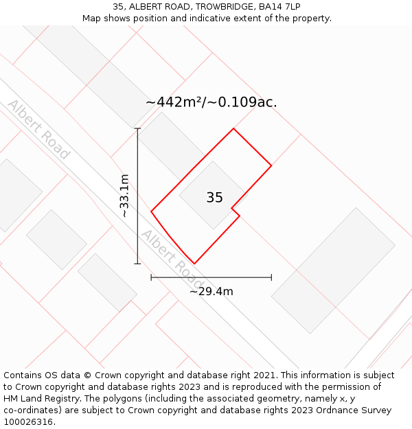 35, ALBERT ROAD, TROWBRIDGE, BA14 7LP: Plot and title map