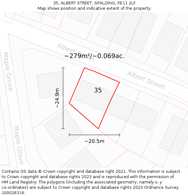 35, ALBERT STREET, SPALDING, PE11 2LF: Plot and title map