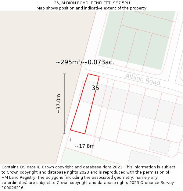 35, ALBION ROAD, BENFLEET, SS7 5PU: Plot and title map