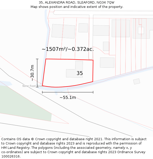 35, ALEXANDRA ROAD, SLEAFORD, NG34 7QW: Plot and title map