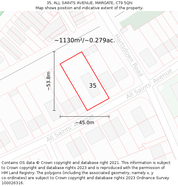 35, ALL SAINTS AVENUE, MARGATE, CT9 5QN: Plot and title map