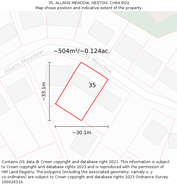 35, ALLANS MEADOW, NESTON, CH64 9SQ: Plot and title map