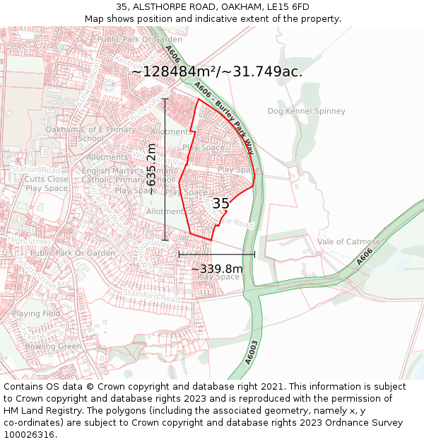 35, ALSTHORPE ROAD, OAKHAM, LE15 6FD: Plot and title map