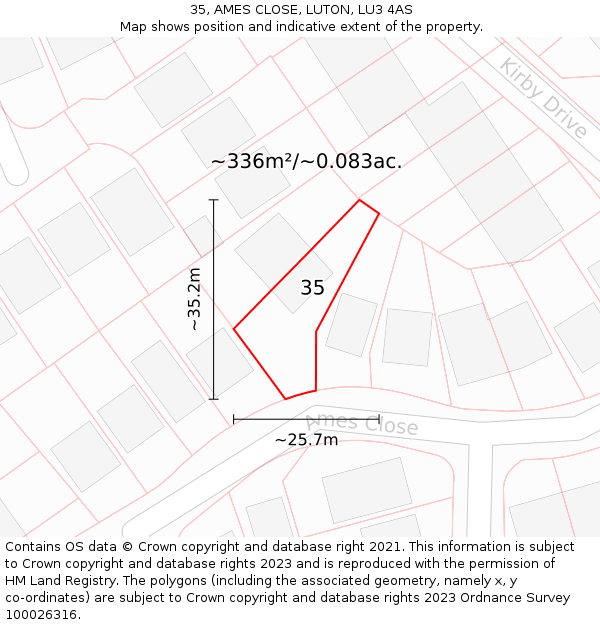 35, AMES CLOSE, LUTON, LU3 4AS: Plot and title map