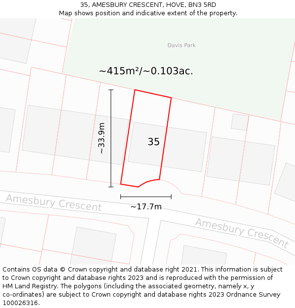 35, AMESBURY CRESCENT, HOVE, BN3 5RD: Plot and title map