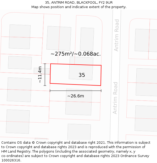 35, ANTRIM ROAD, BLACKPOOL, FY2 9UR: Plot and title map