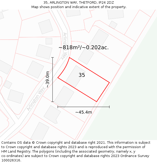 35, ARLINGTON WAY, THETFORD, IP24 2DZ: Plot and title map