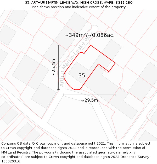 35, ARTHUR MARTIN-LEAKE WAY, HIGH CROSS, WARE, SG11 1BQ: Plot and title map